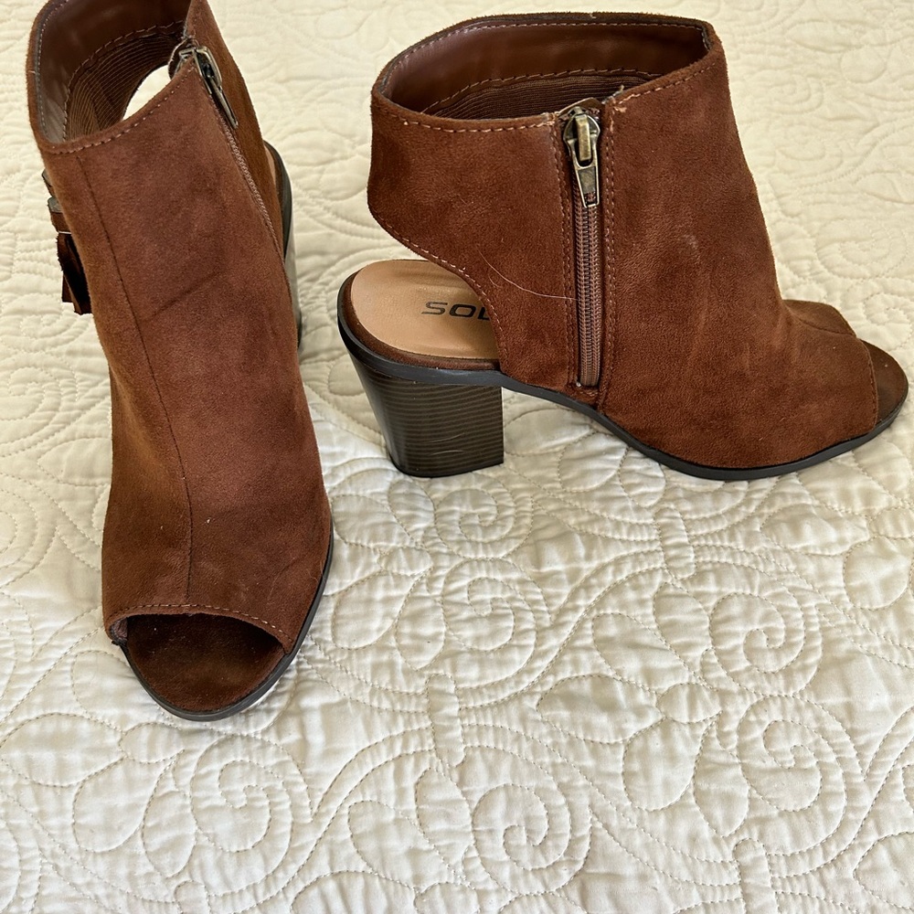 Soda Chestnut Peep-Toe Ankle Booties